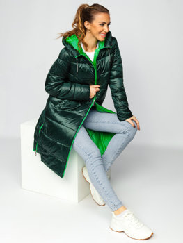 Blouson d'hiver long à capuche matelassé pour femme vert Bolf J9063