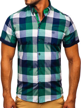 Chemise à manches courtes verte à carreaux pour homme Bolf 5532
