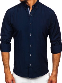 Chemise à manches longues bleue foncée pour homme Bolf 20717