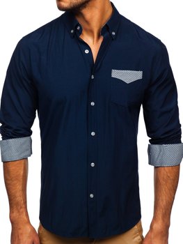 Chemise à manches longues élegante pour homme bleue foncée Bolf 4711