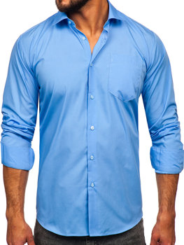 Chemise élégante à manches longues pour homme bleue Bolf M14