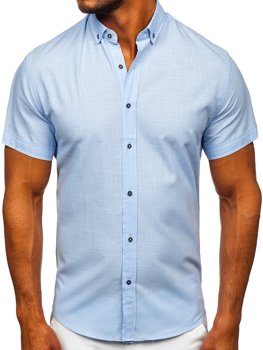 Chemise en coton à manche courte pour homme bleue claire Bolf 20501