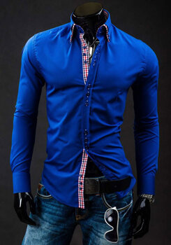 Homme Chemise élégante à manches longues Royal Bleu Bolf 0926A
