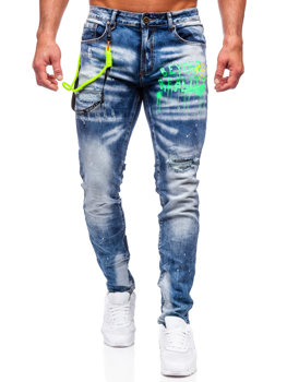 Homme Pantalon en jean slim fit avec des bretelles Bleu foncé Bolf E7853