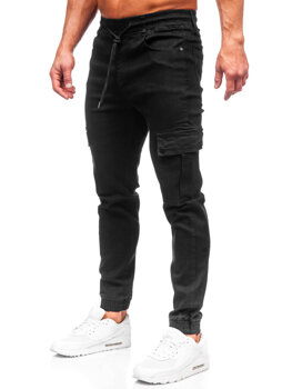 Homme Pantalon jogger cargo en jean Noir Bolf 8127