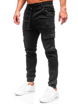 Homme Pantalon jogger cargo en jean Noir Bolf 8128