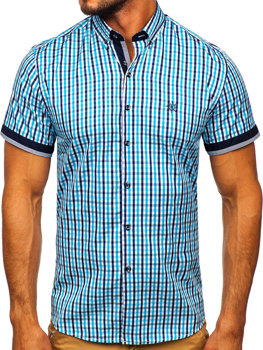 La chemise à carreaux avec les manches courtes pour homme turquoise Bolf 4510