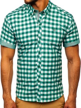 La chemise à carreaux avec les manches courtes pour homme verte Bolf 6522