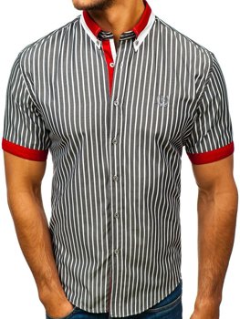 La chemise élégante à carreaux avec les manches courtes pour homme grise Bolf 4501