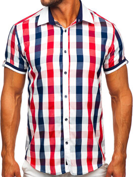 La chemise élégante à carreaux avec les manches courtes pour homme rouge Bolf 8901