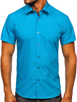 La chemise élégante avec les manches courtes pour homme turquoise Bolf 7501