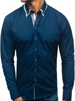 La chemise élégante avec les manches longues pour homme bleue foncée Bolf 3704-1