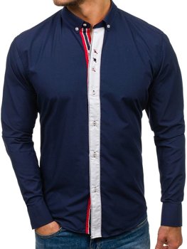 La chemise élégante avec les manches longues pour homme bleue foncée Bolf 5827-1