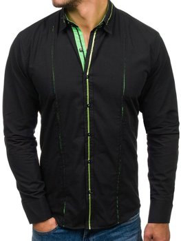 La chemise élégante avec les manches longues pour homme noire-verte Bolf 2964