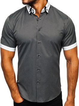 La chemise en rayures avec les manches courtes pour homme noire Bolf 1808