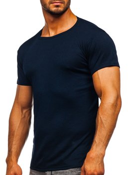 Le t-shirt sans imprimé pour homme bleu foncé Bolf NB003