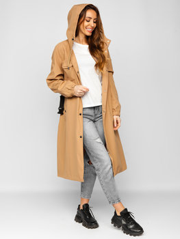 Manteau long blouson de transition à capuche pour femme marron Bolf AG5019