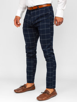 Pantalon chino en matériau à carreaux pour homme bleu encre Bolf 0036