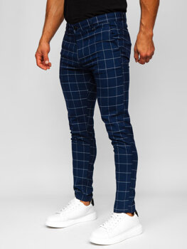 Pantalon chino en matériau à carreaux pour homme bleu foncé Bolf 0040