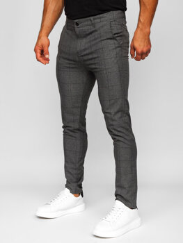 Pantalon chino en matériau à carreaux pour homme gris foncé Bolf 0032