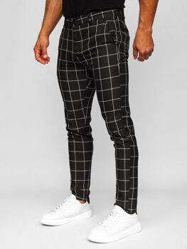 Pantalon chino en matériau à carreaux pour homme noir Bolf 0050