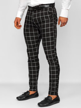 Pantalon chino en tissu à carreaux pour homme noir Bolf 0046