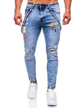 Pantalon jean slim fit avec bretelles pour homme bleu Bolf KS2102-2