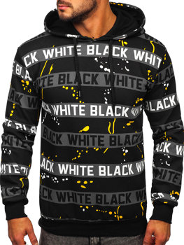 Sweat-shirt imprimé à capuche pour homme noir-jaune Bolf 141034