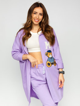 Sweat-shirt long à capuche avec patch et fermeture pour femme violet Bolf 81716