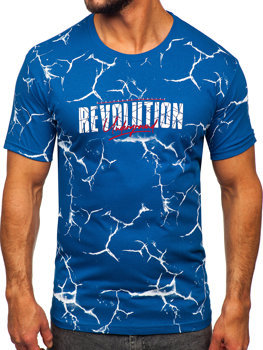 Tee-shirt en coton imprimé pour homme bleu foncé Bolf 14717