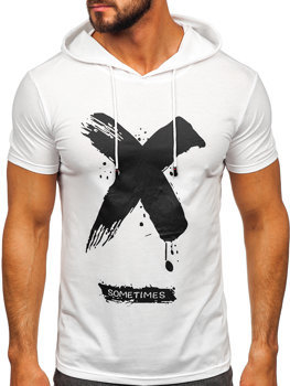 Tee-shirt imprimé à capuche pour homme blanc Bolf 8T203