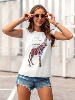 Tee-shirt imprimé avec zircons uni pour femme blanc Bolf DT103A