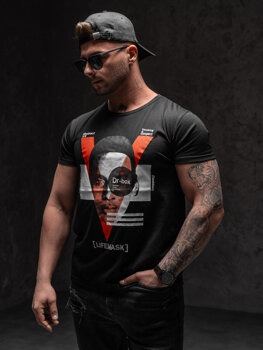 Tee-shirt imprimé pour homme noir Bolf KS2552