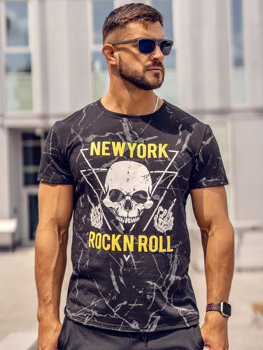 Tee-shirt imprimé pour homme noir Bolf Y70030A