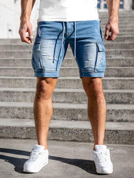 Mode Shorts en jean Pantalons courts okay Short en jean bleu style d\u00e9contract\u00e9 