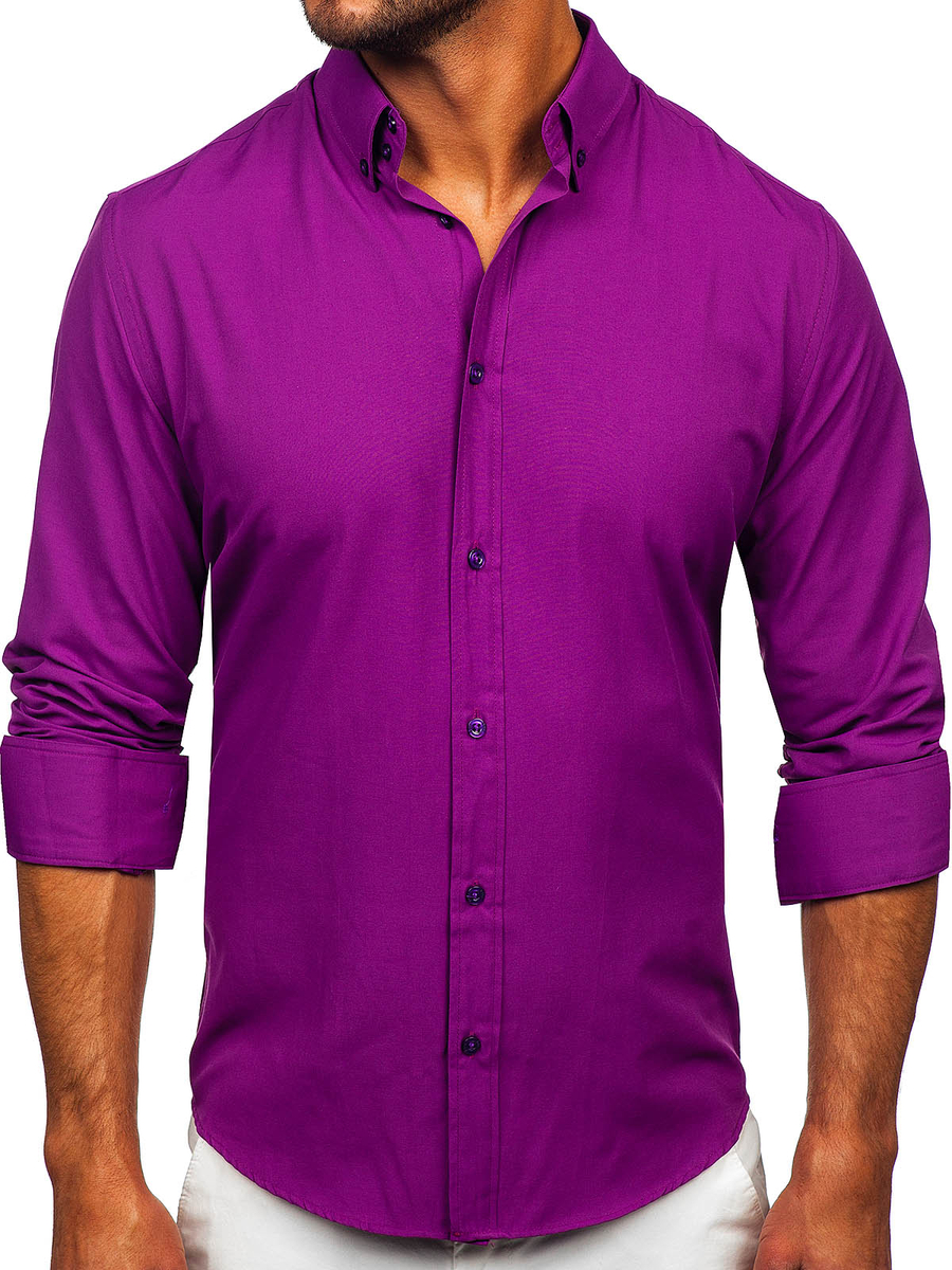 Camicie Chemise Homme Couleur Lilas Chemise Manches Longues Coupe