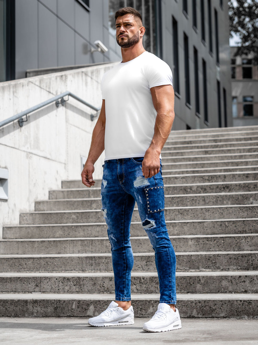 Le pantalon jean slim fit pour homme bleu foncé Bolf TF249