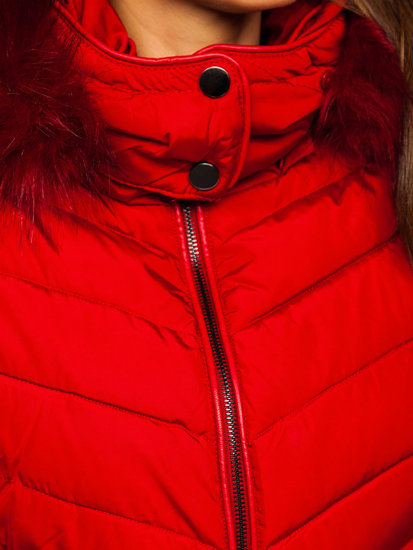 Blouson d'hiver matelassé à capuche pour femme rouge Bolf DK024