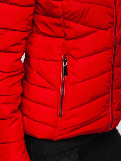 Blouson d'hiver matelassé à capuche pour femme rouge Bolf DK024