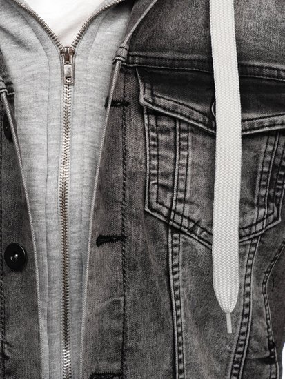 Blouson en jean gris pour homme à capuche Bolf 10350