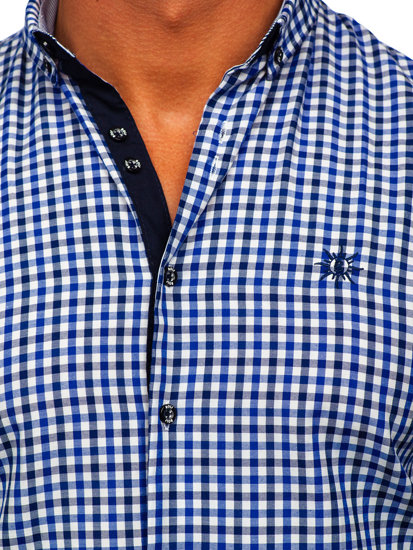 Chemise à manche longue à carreaux vichy pour homme bleue foncée Bolf 4712
