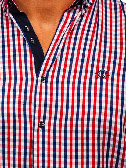 Chemise à manche longue à carreaux vichy pour homme rouge Bolf 4712