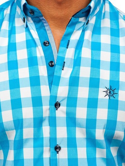 Chemise à manches courtes bleue claire à carreaux pour homme Bolf 4508