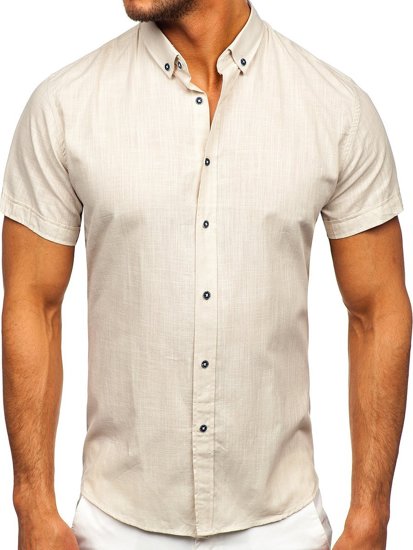 Chemise à manches courtes ecru en coton pour homme Bolf 20501