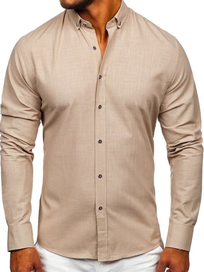 Chemise à manches longues en coton pour homme beige Bolf 20701  