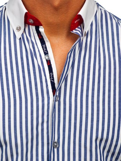 Chemise à manches longues pour homme bleue foncée rayée Bolf 20727