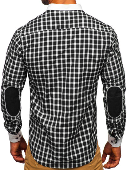 Chemise élégante à manche longue à carreaux pour homme noire Bolf 5737-1