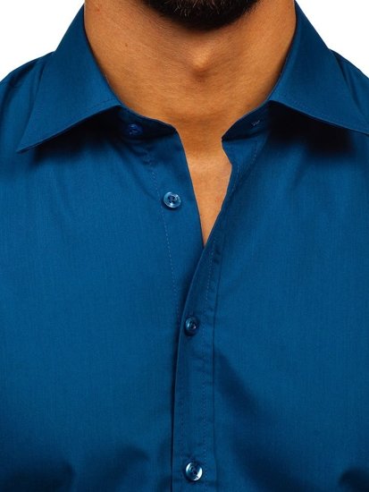 Chemise élégante à manche longue pour homme bleue marine Bolf 1703