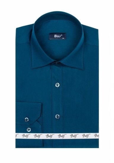 Chemise élégante à manche longue pour homme bleue marine Bolf 1703