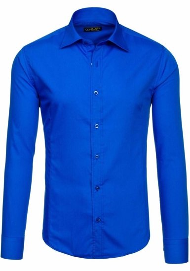 Chemise élégante à manche longue pour homme bleue moyenne Bolf 1703